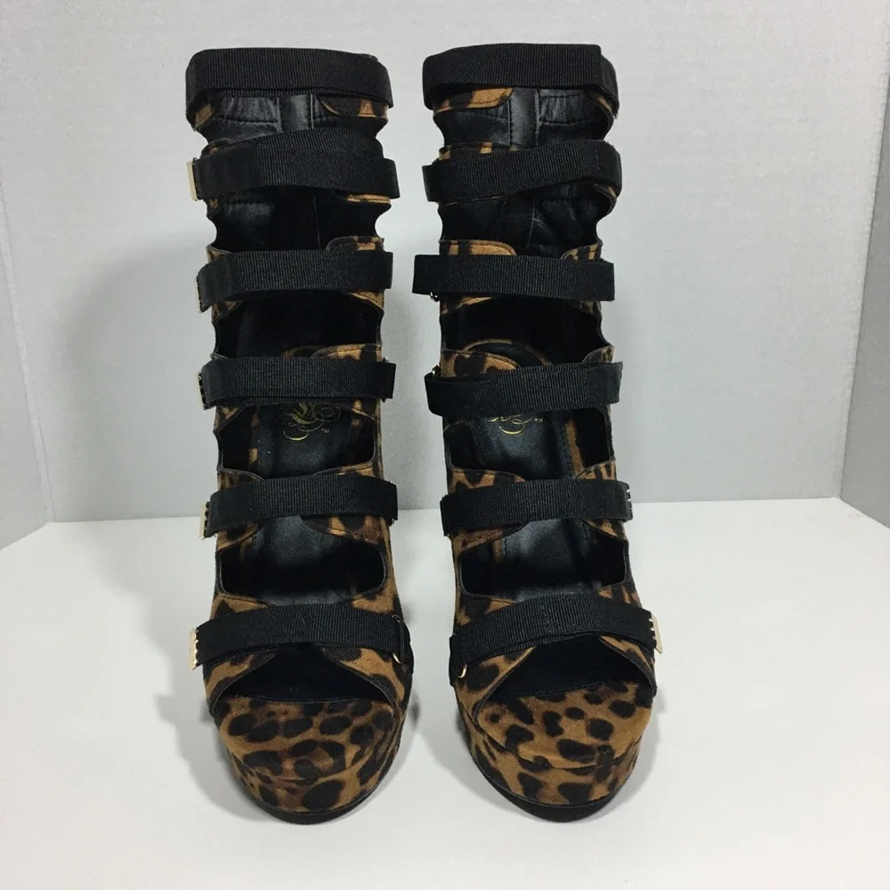 Liliana Leopard Print Strappy Platform Heels - Picture 4 of 6